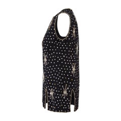 1960s Franpear Beaded and Sequinned Black Wool Tunic Top