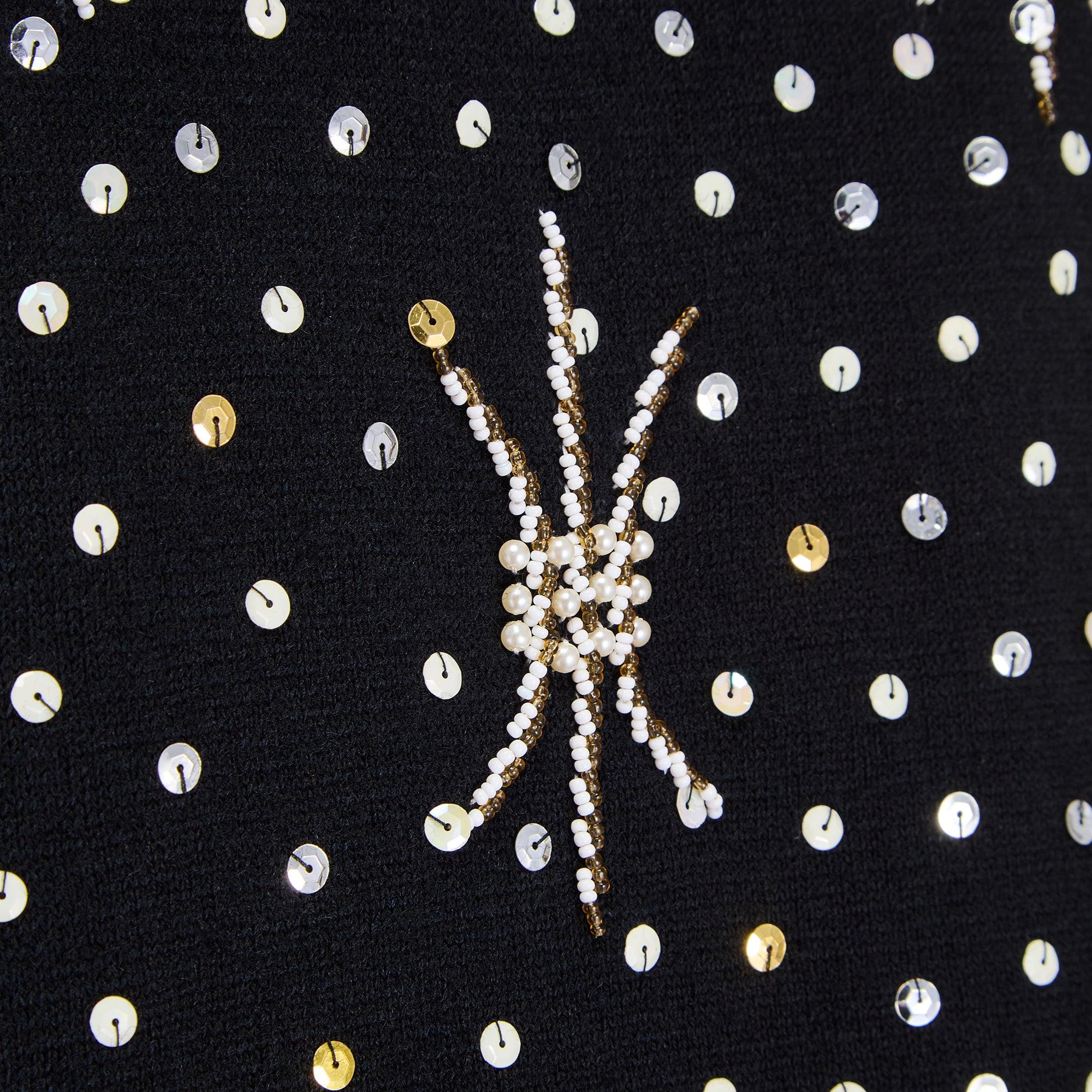 Franpear 1960 - Top a tunica in lana nera con perline e paillettes In condizioni ottime in vendita a London, GB
