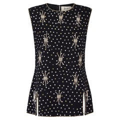 1960s Franpear Beaded and Sequinned Black Wool Tunic Top