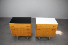 1960s František Mezulaník Mid-Century Nightstands Maple with Black and White Gla
