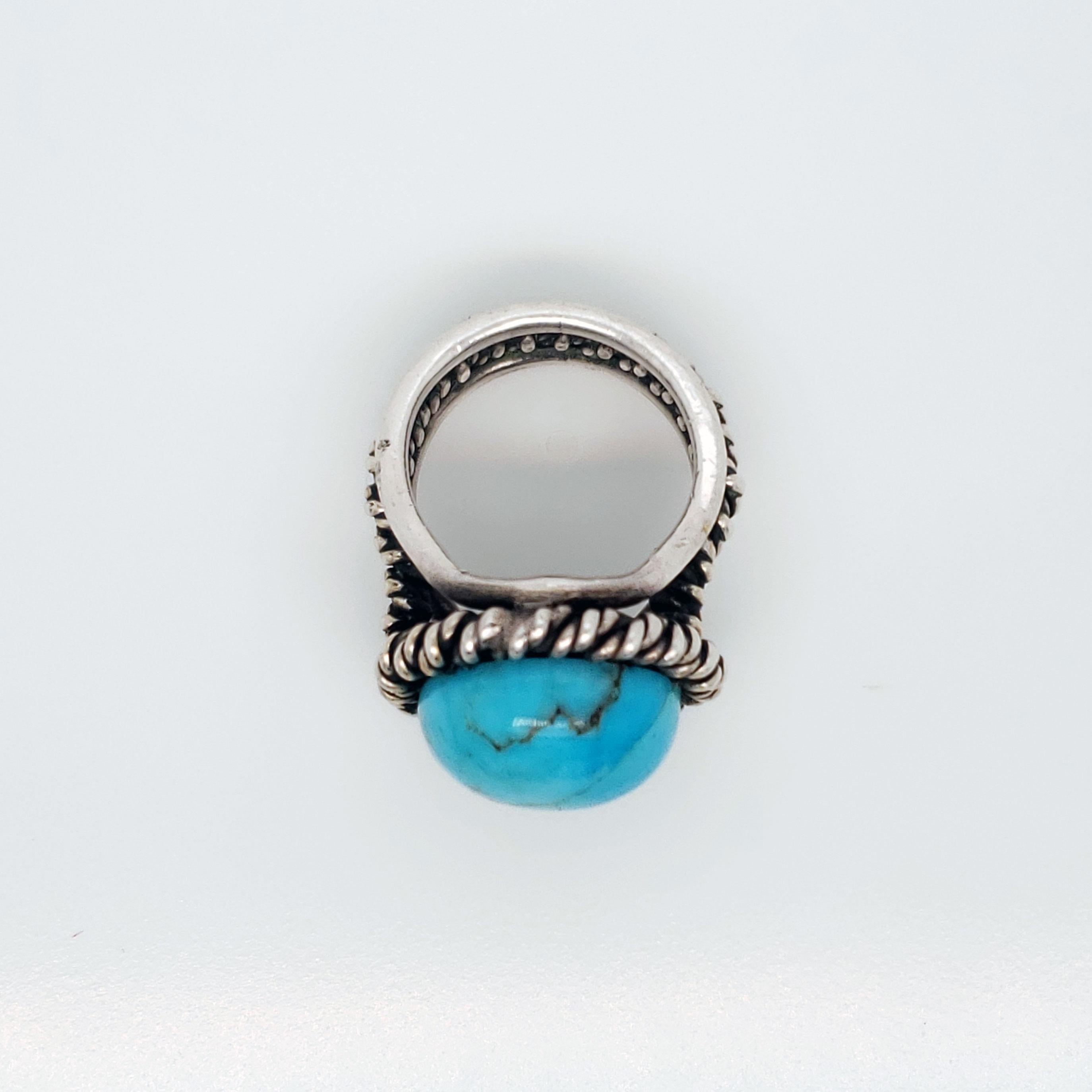 Modernist 1960s Fred Skagg Handmade Sterling Silver and Turquoise Ring