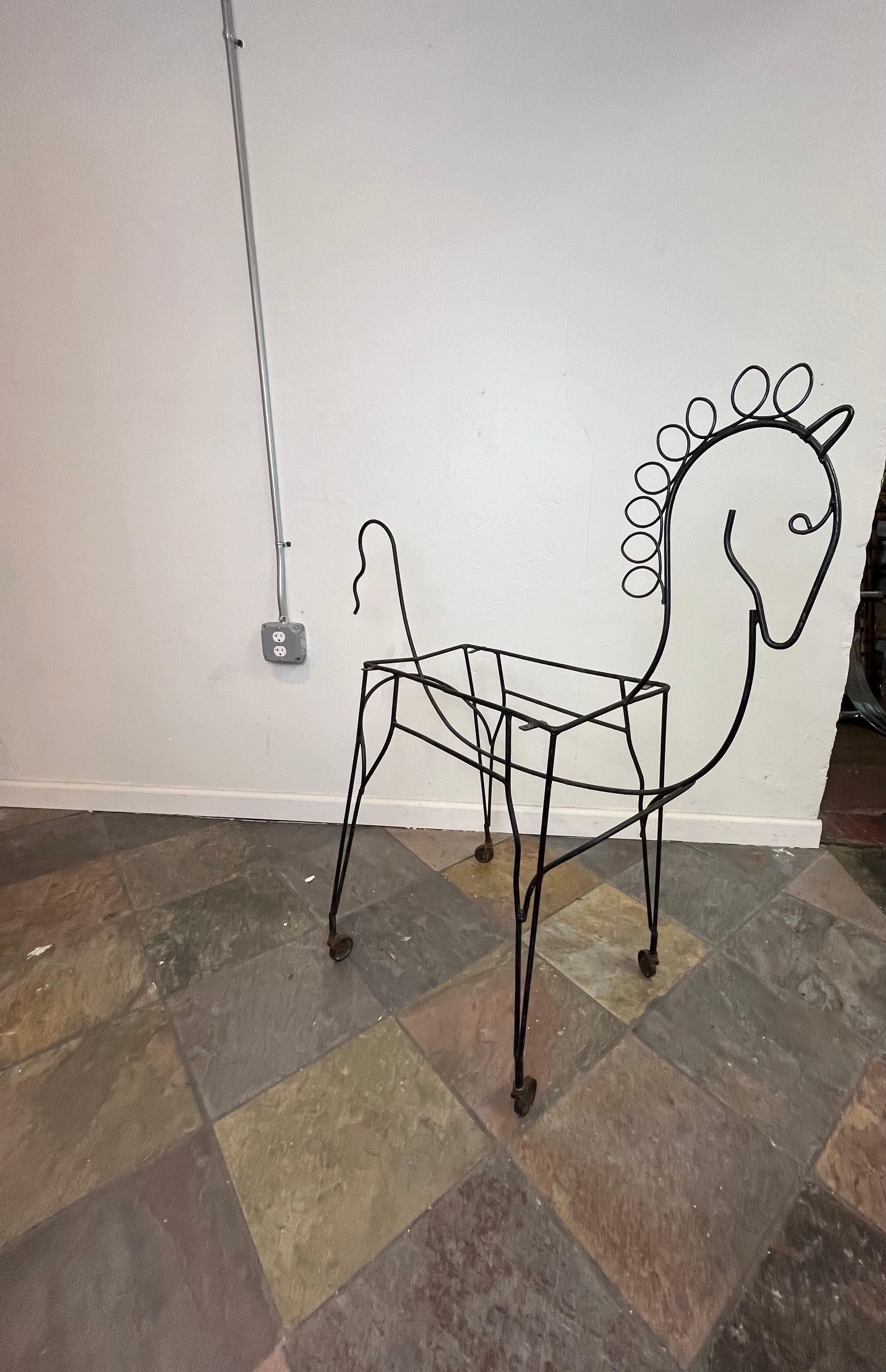 Mid-Century Modern 1960s Frederic Weinberg Style Black Horse Bar Cart