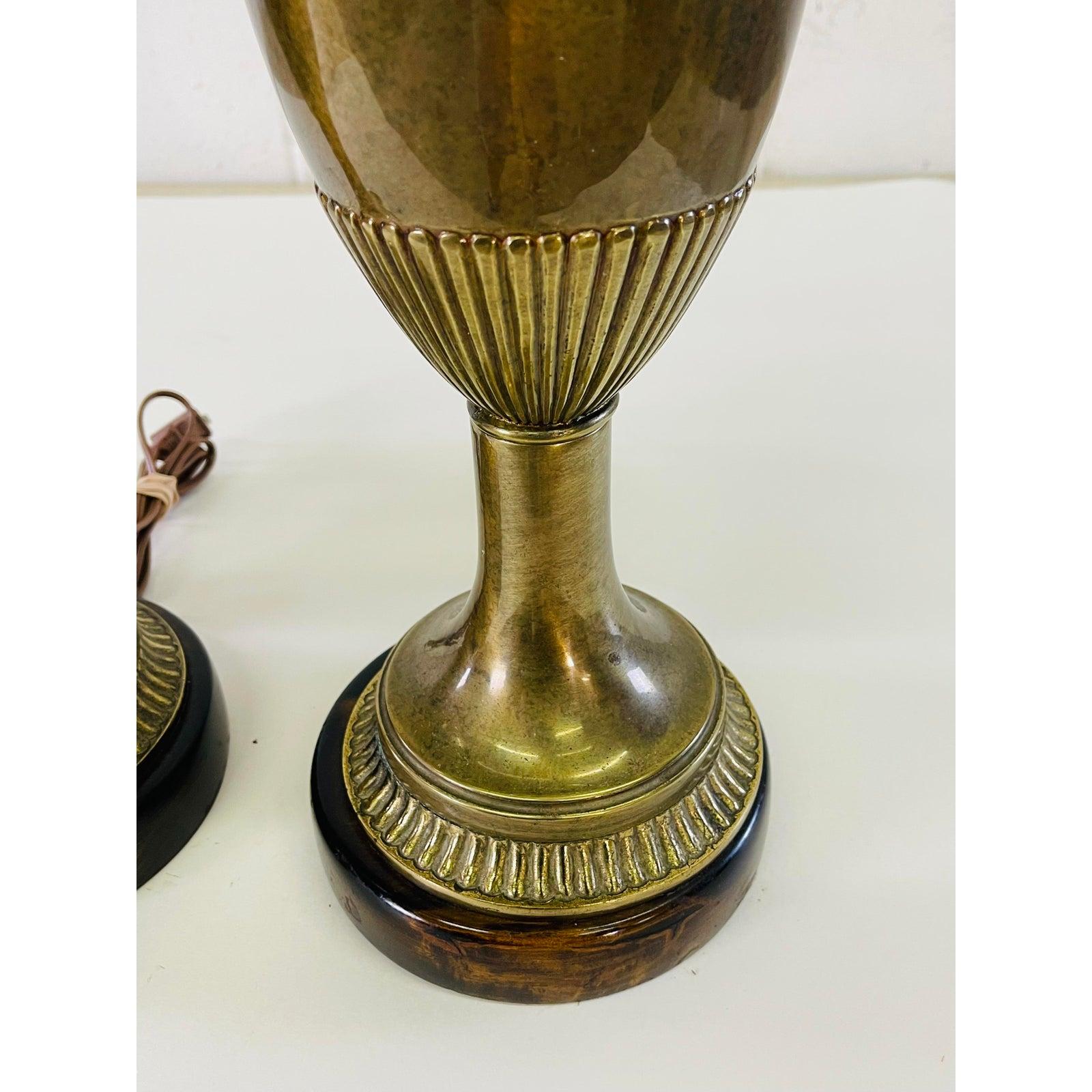 Mid-Century Modern 1960s Frederick Cooper Brass & Mahogany Base Table Lamps, Pair For Sale