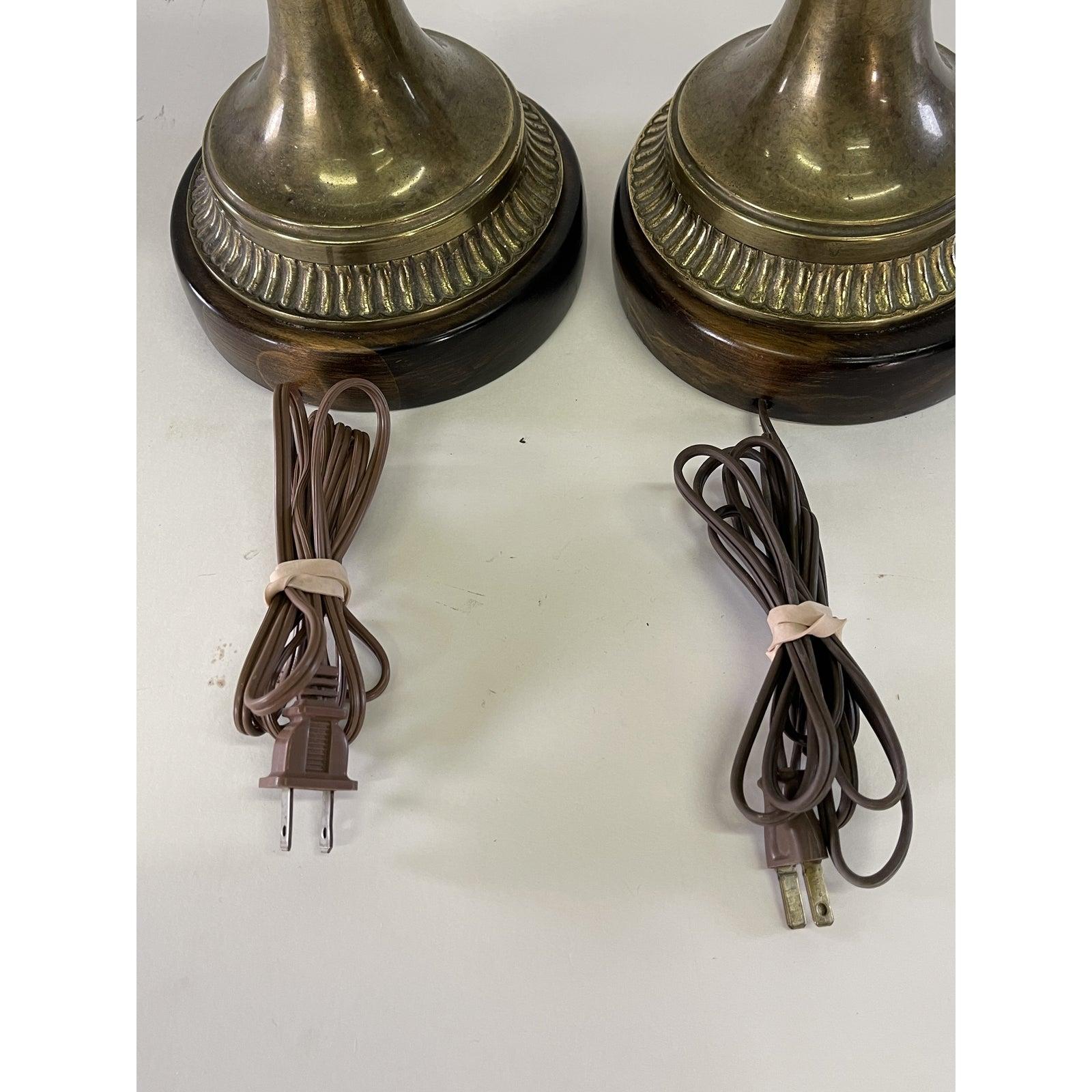 20th Century 1960s Frederick Cooper Brass & Mahogany Base Table Lamps, Pair For Sale