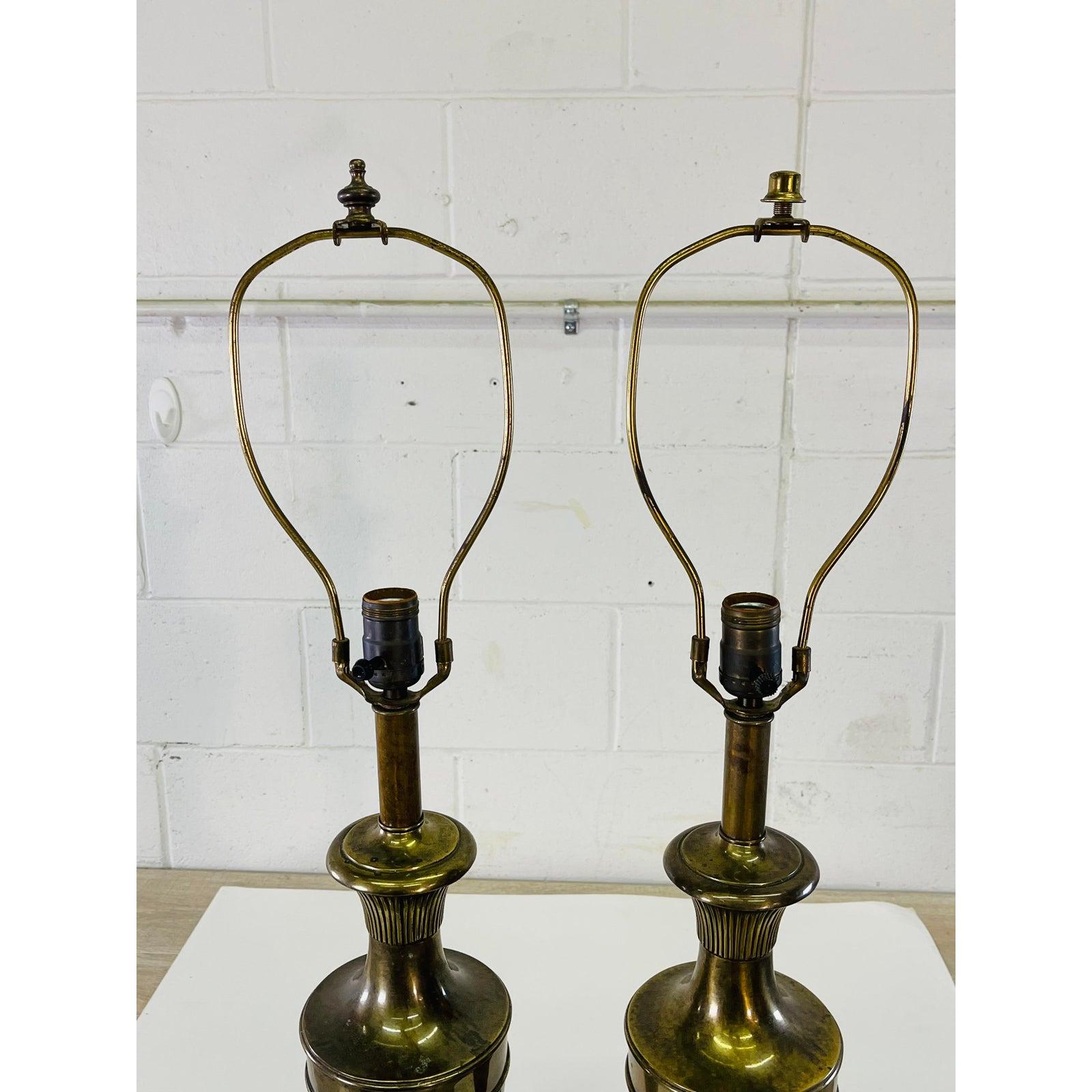 1960s Frederick Cooper Brass & Mahogany Base Table Lamps, Pair For Sale 1