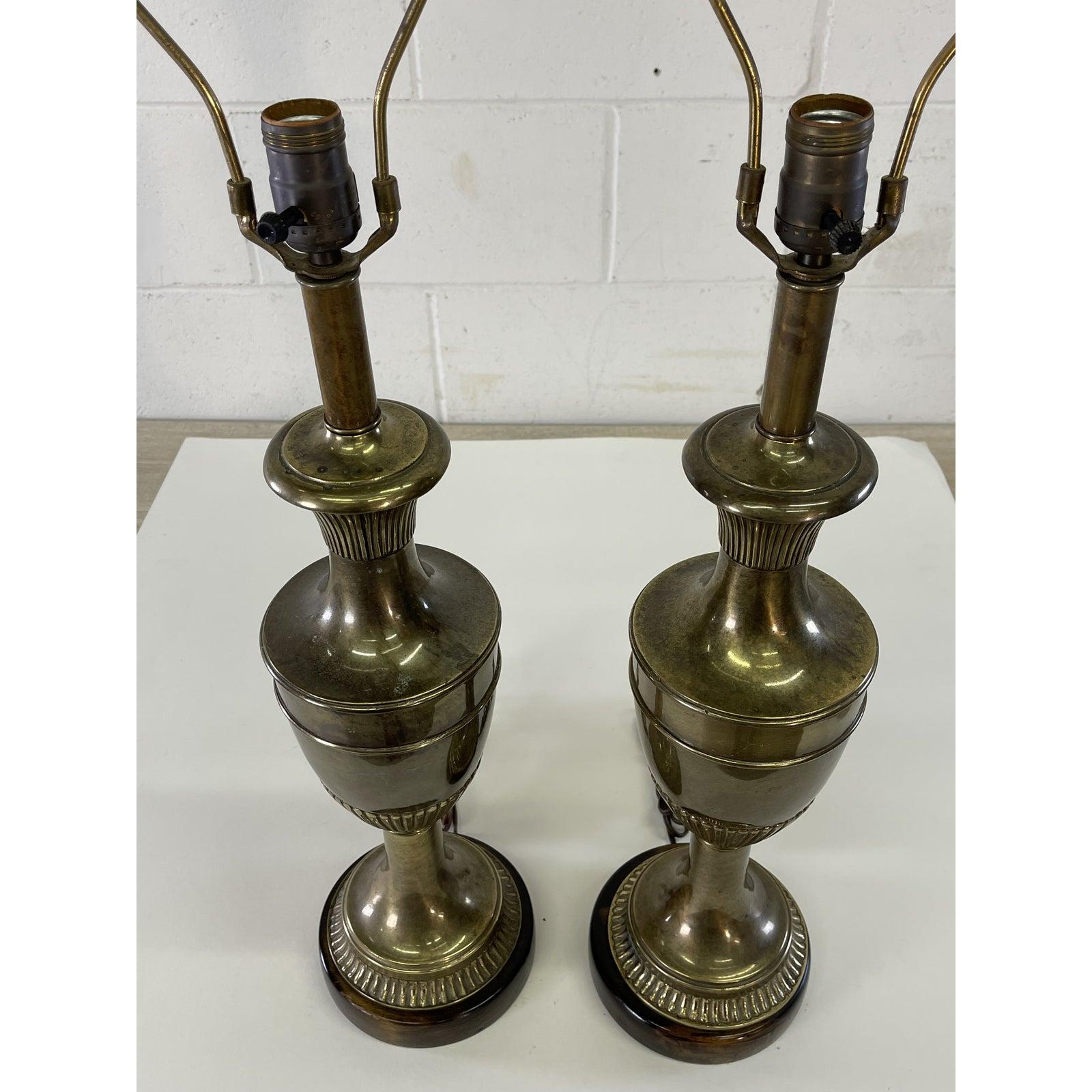 1960s Frederick Cooper Brass & Mahogany Base Table Lamps, Pair For Sale 3