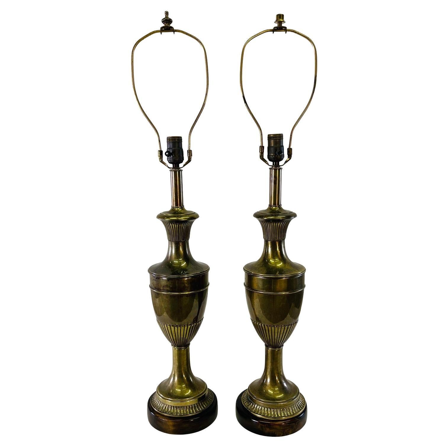 1960s Frederick Cooper Brass 
Mahogany Base Table Lamps, Pair For Sale