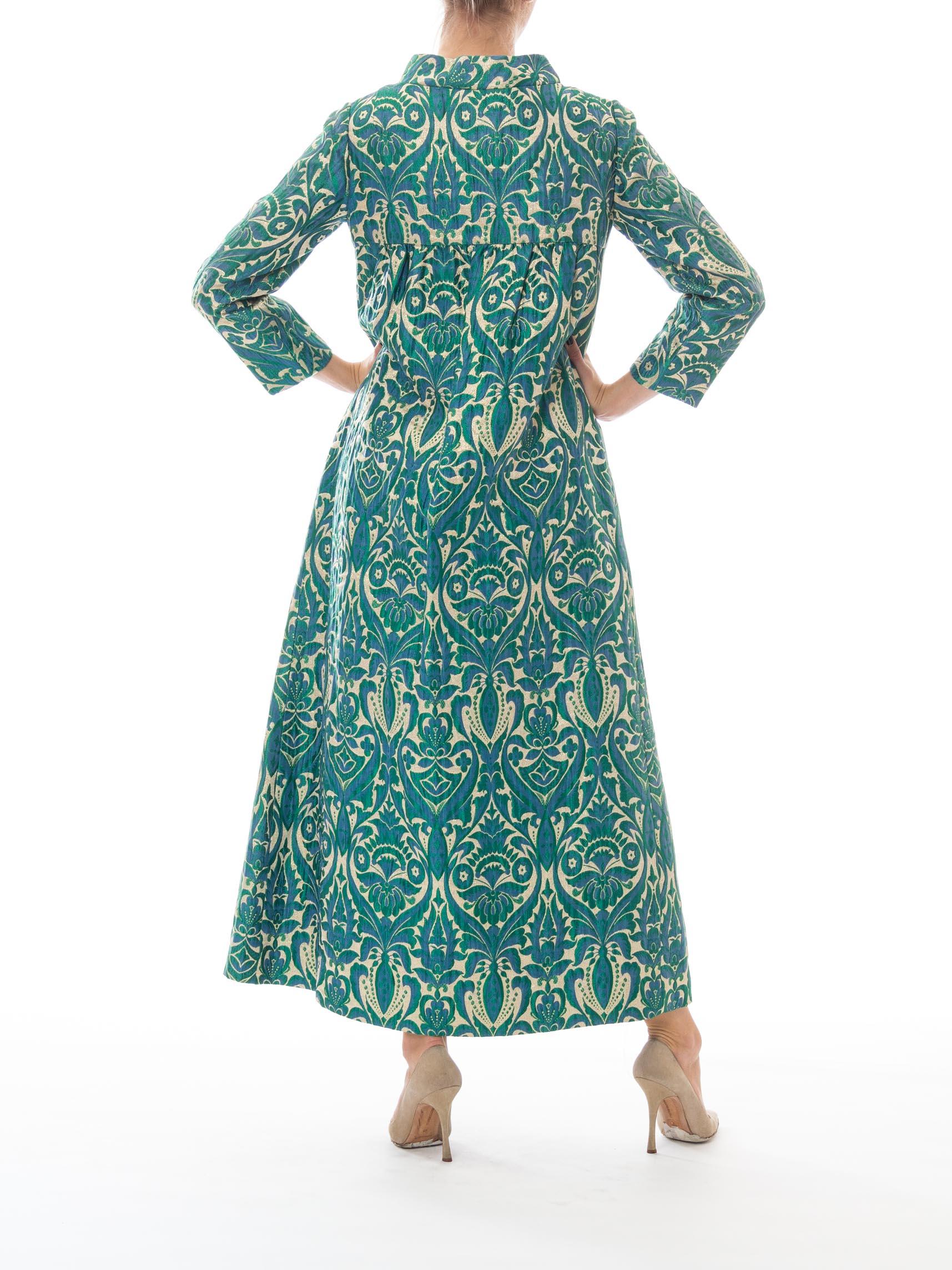 1960S Blue & Green Gold Lamé Rayon/Lurex Brocade Gown With Matching Evening Coat 2