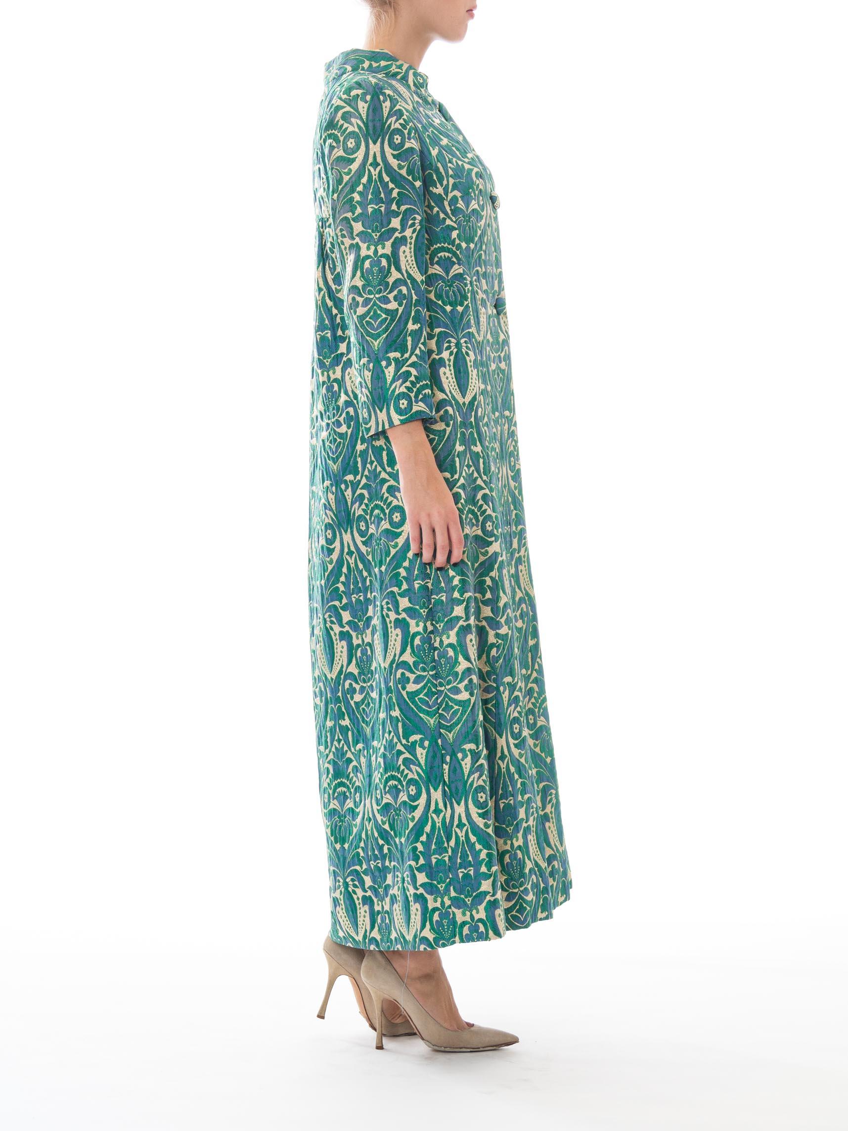 1960S Blue & Green Gold Lamé Rayon/Lurex Brocade Gown With Matching Evening Coat 3