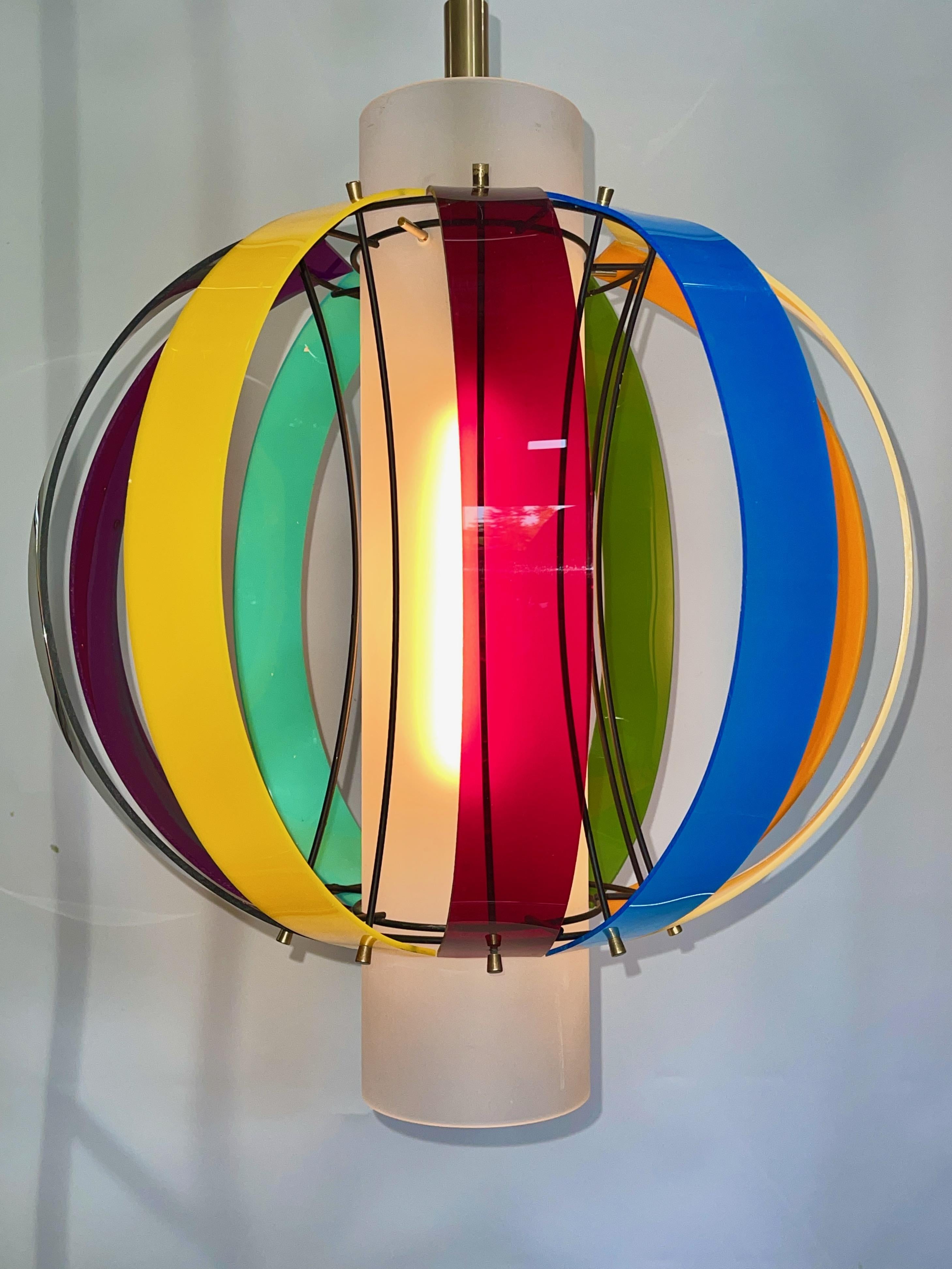 Opaline Glass 1960's Fredrick Ramond Beach Ball Pendant For Sale