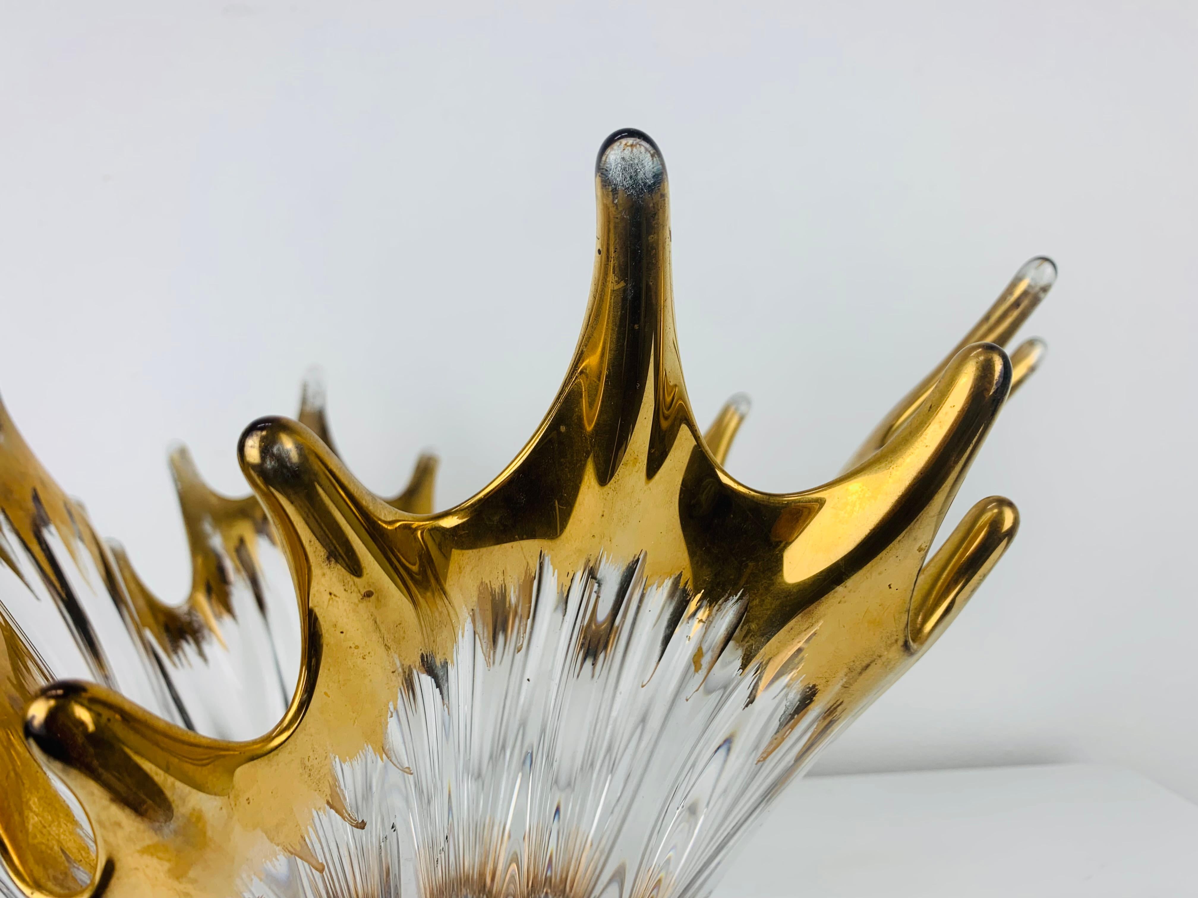 1960's free form golden glass bowl attributed to Cofrac Art Verrier France For Sale 4