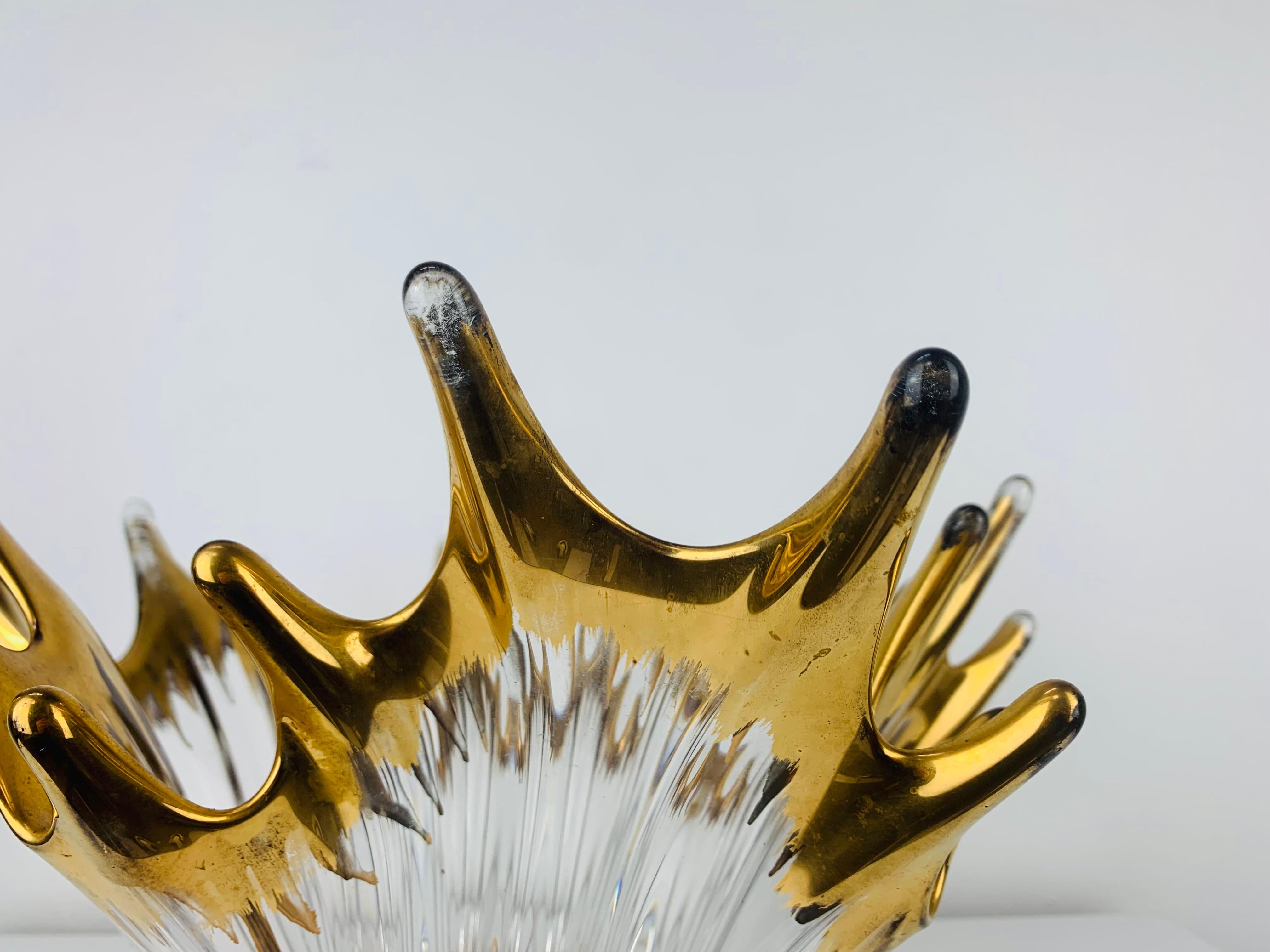 1960's free form golden glass bowl attributed to Cofrac Art Verrier France For Sale 6