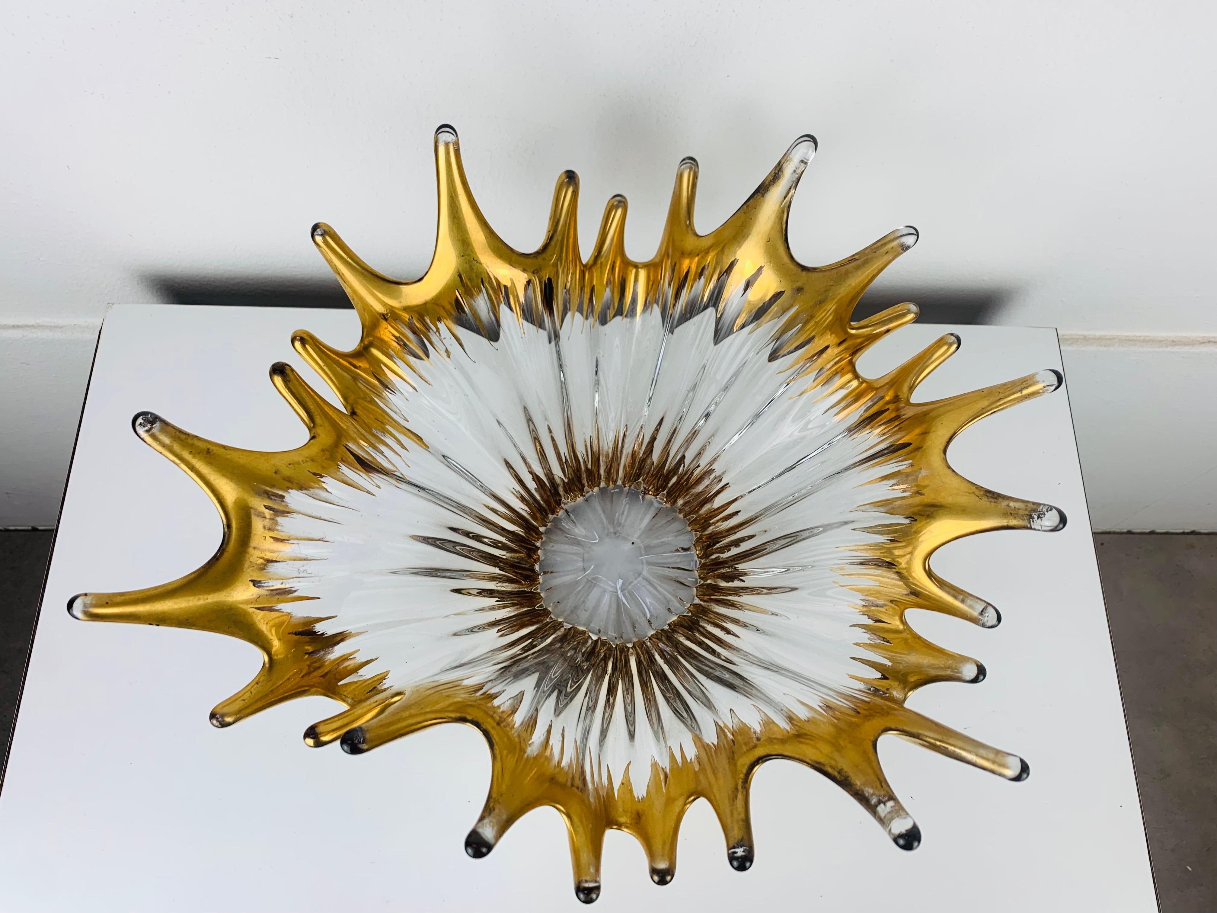 1960's free form golden glass bowl attributed to Cofrac Art Verrier France For Sale 7