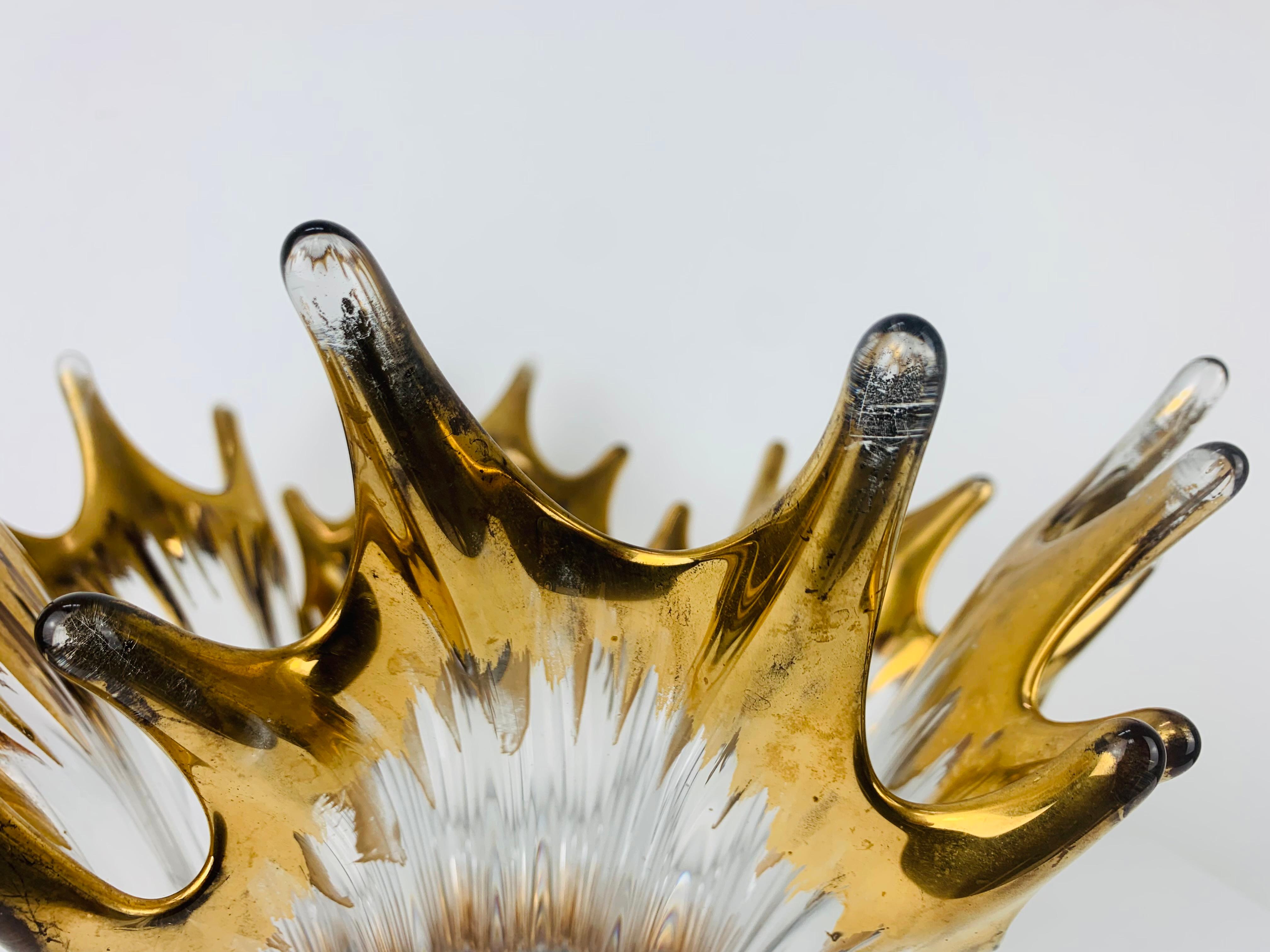 1960's free form golden glass bowl attributed to Cofrac Art Verrier France For Sale 3