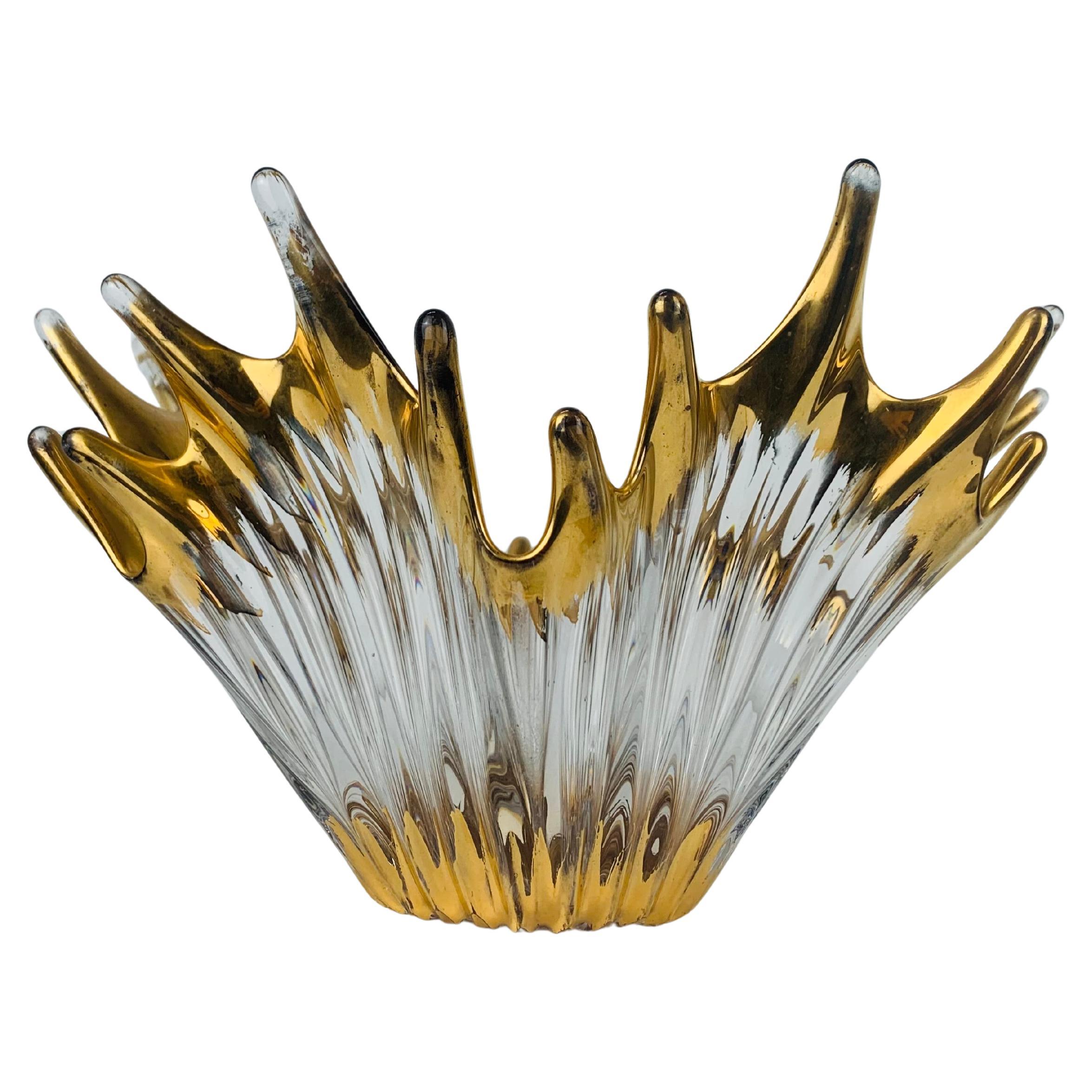 1960's free form golden glass bowl attributed to Cofrac Art Verrier France For Sale