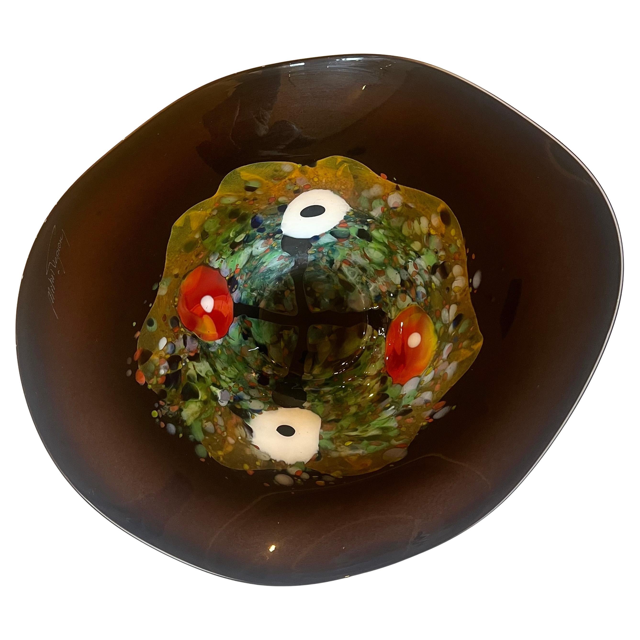 1960s Freeform Large Murano Art Glass Centerpiece Bowl Signed en vente