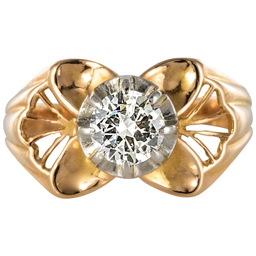 1960s French 0.83 Carat Diamond Rose Gold Ring