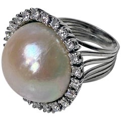 1960er Jahre Französisch 18 Karat Mabe Perle und Diamant-Ring