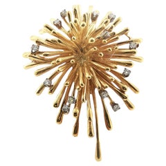 Broche vintage française des années 1960 en or jaune 18 carats sertie de diamants, en forme de vaporisateur