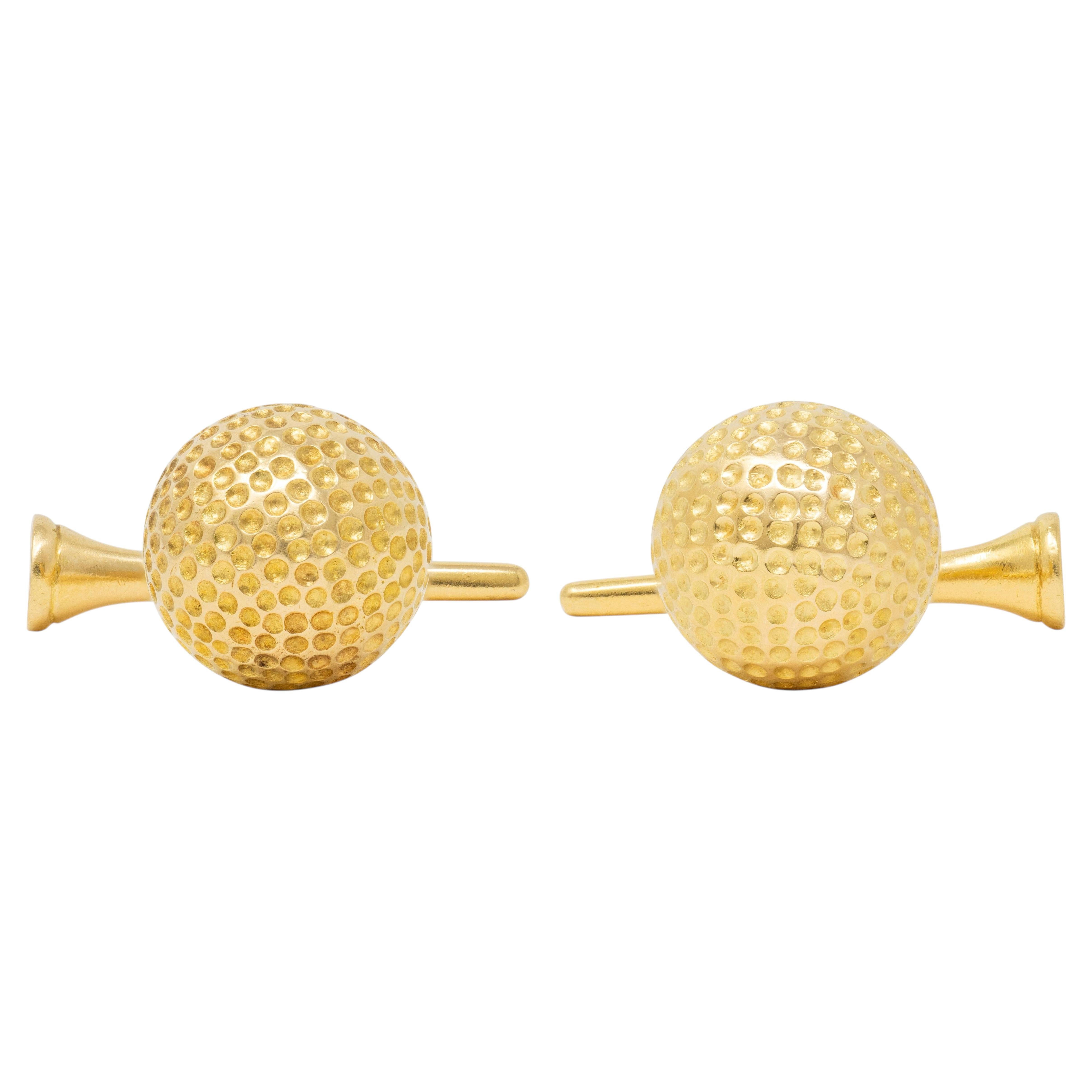Gemelos de golf vintage franceses de oro amarillo de 18 quilates de los años 60