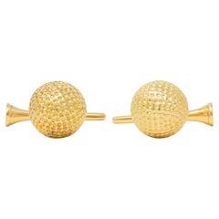 1960's French 18 Karat Yellow Gold Vintage Golf Cufflinks
