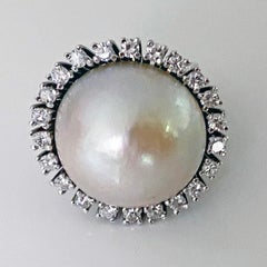 1960s French 18 Karat Mabe Pearl and Diamond Ring
