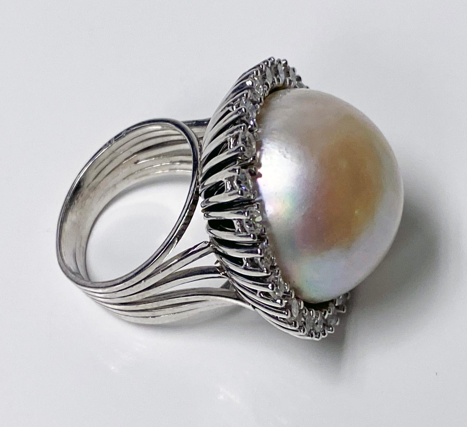 1960er Jahre Französisch 18 Karat Mabe Perle und Diamant-Ring für Damen oder Herren