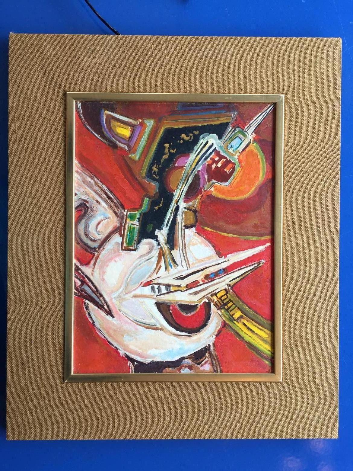 Mid-Century moderno Pittura ad olio astratta francese degli anni '60 di Pierre Havret (nato nel 1913) in vendita