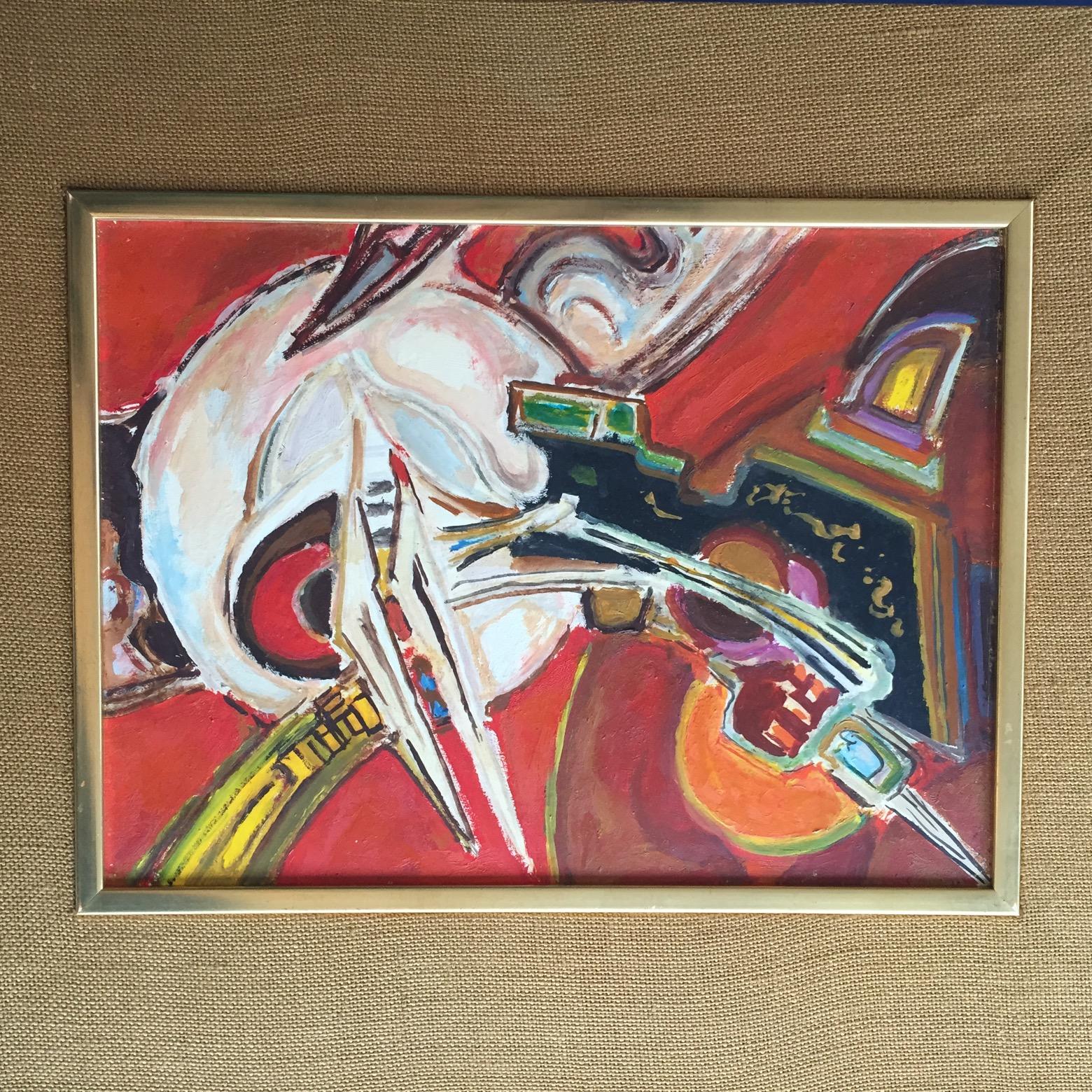Tela Pittura ad olio astratta francese degli anni '60 di Pierre Havret (nato nel 1913) in vendita