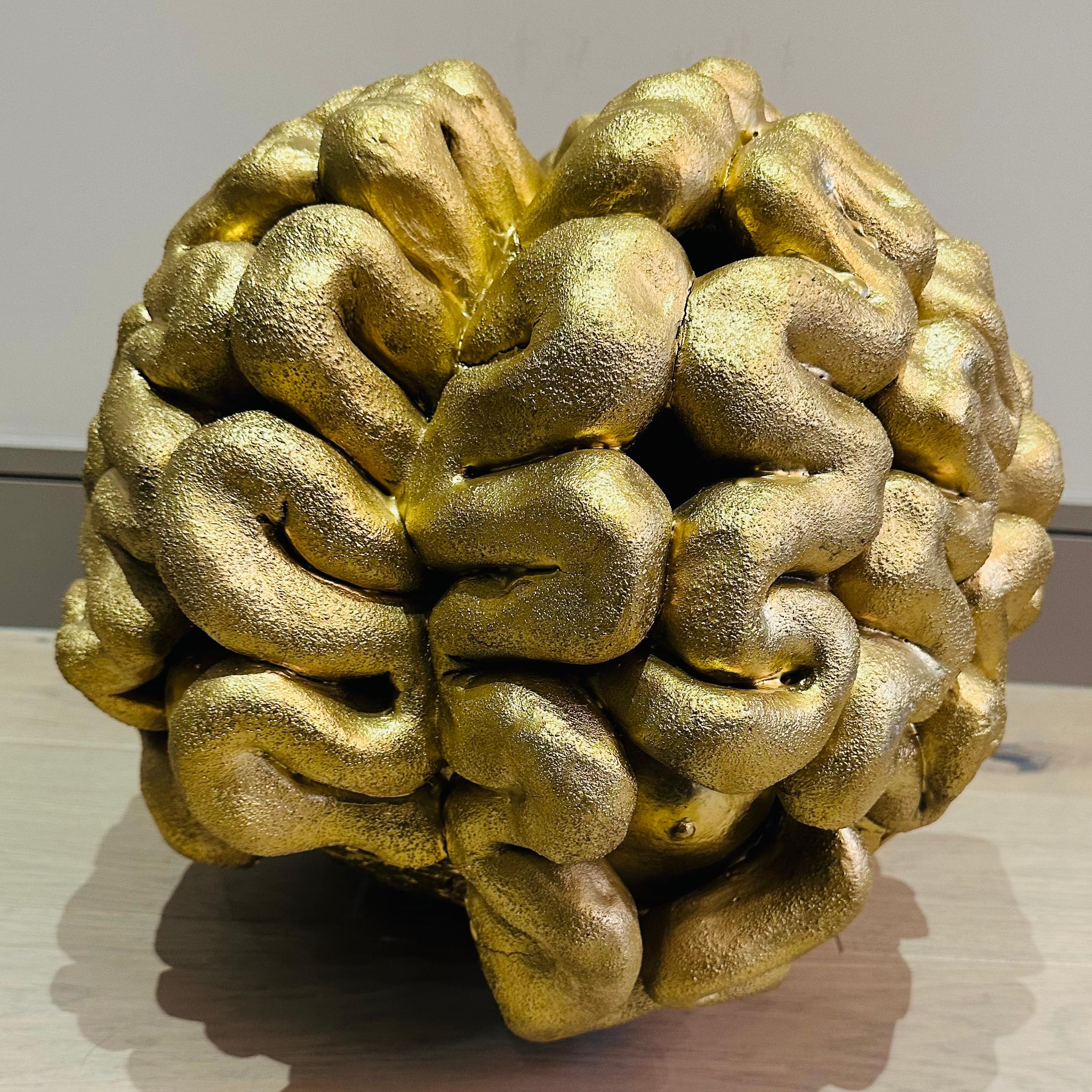1960s French Abstract Terracotta Golden Circular 'Brain' Unusual Sculpture For Sale 7
