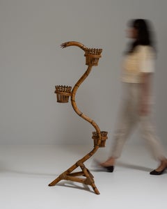 1960s French Amber Bamboo And Rattan Snake Plant Stand