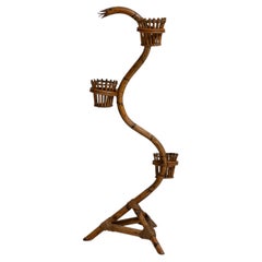1960s French Amber Bamboo And Rattan Snake Plant Stand