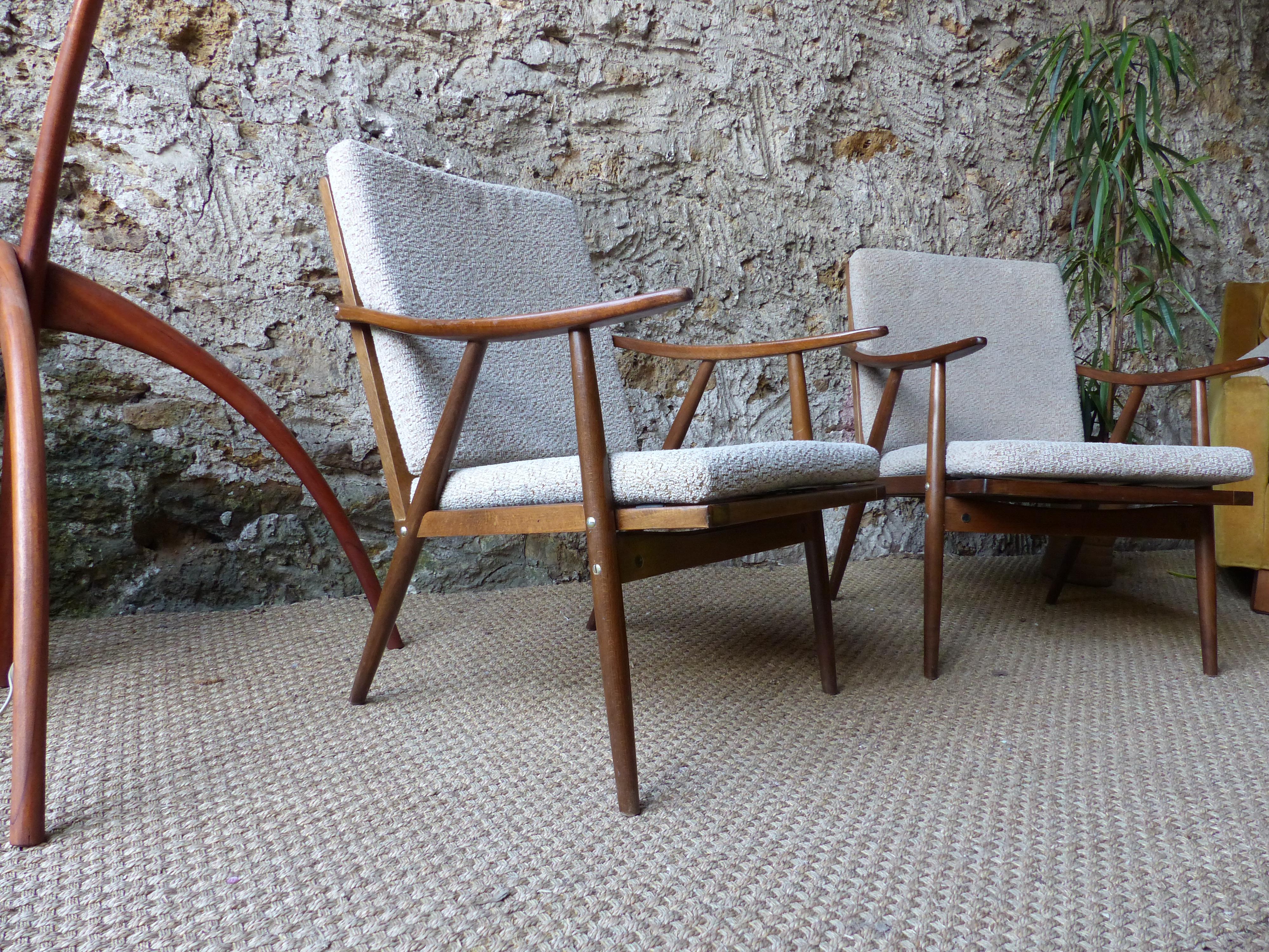 Wood 1960s French Armchair from Thonet, Boomerang Chair