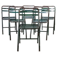 Chaises pliantes en métal vert de l'armée française des années 1960, lot de six
