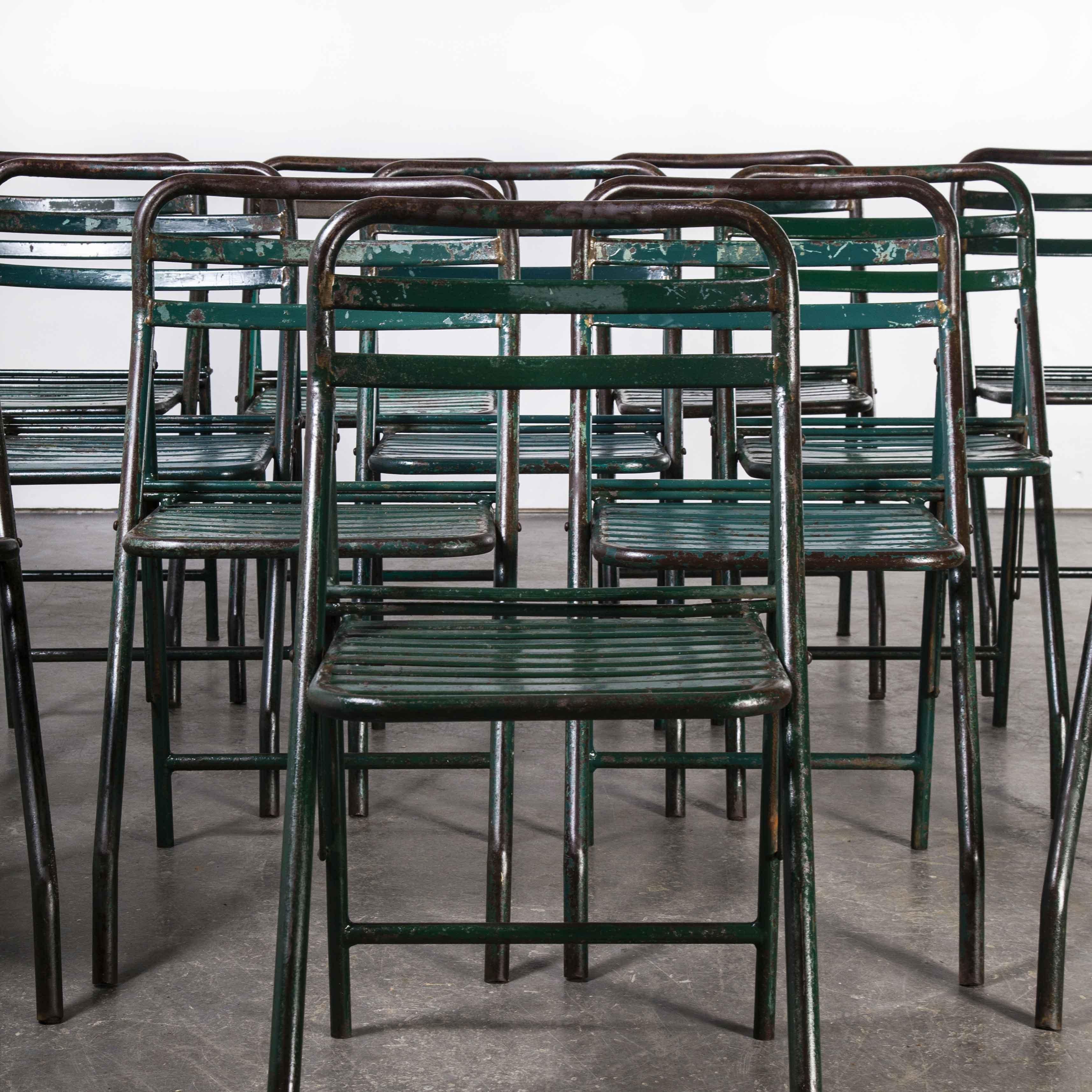 Mid-20th Century 1960's French Army Green Metal Folding Chairs, Set of Twelve