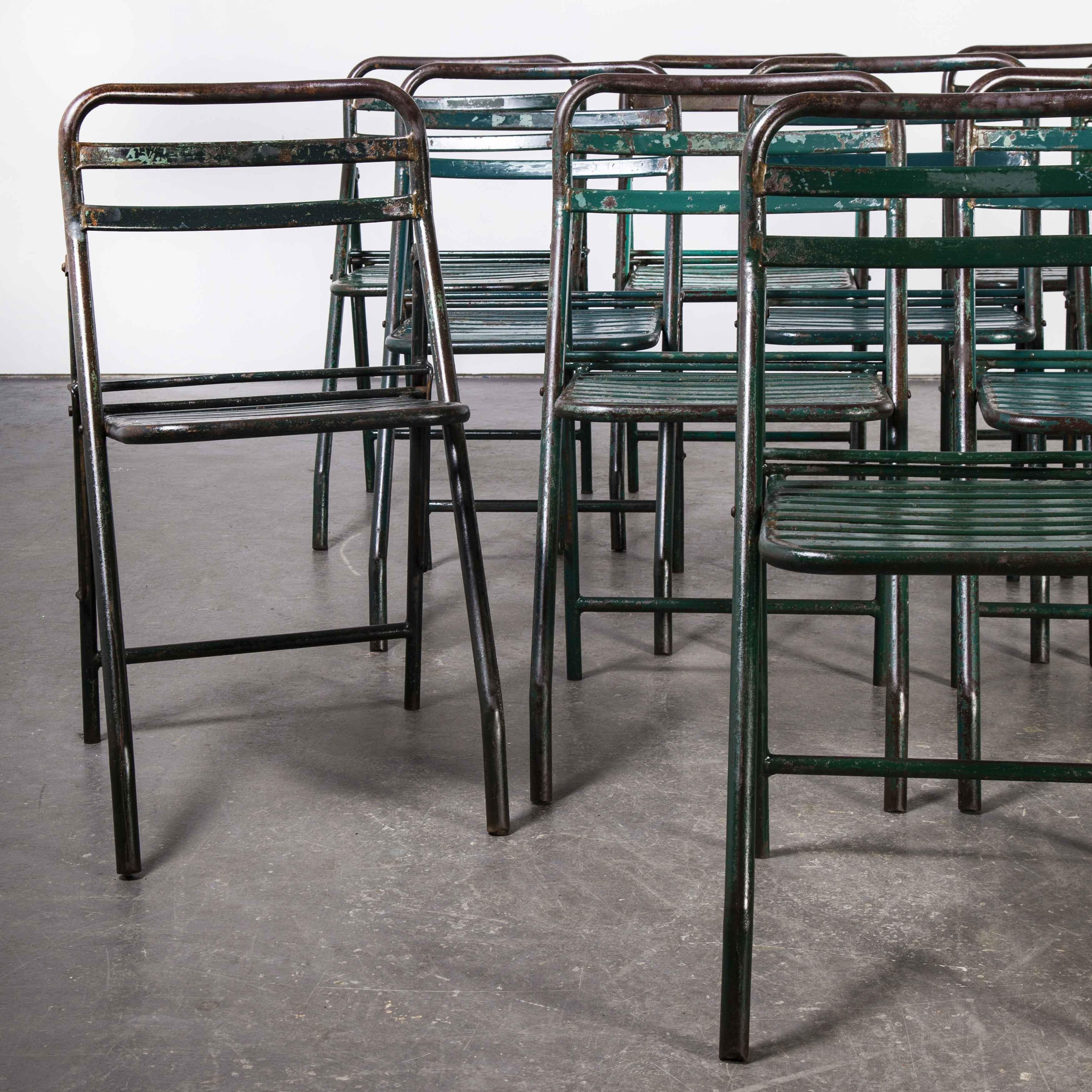 1960's French Army Green Metal Folding Chairs, Set of Twelve 1