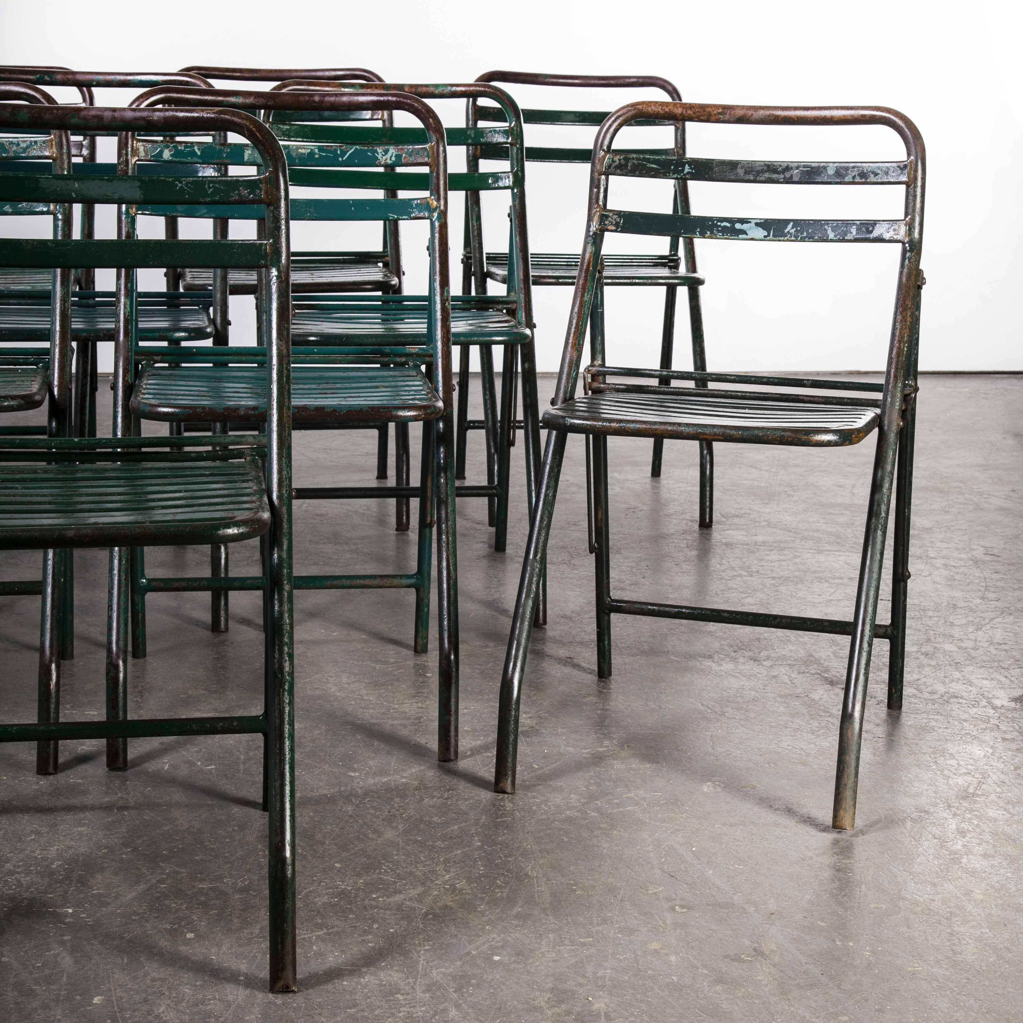 1960's French Army Green Metal Folding Chairs, Set of Twelve 2