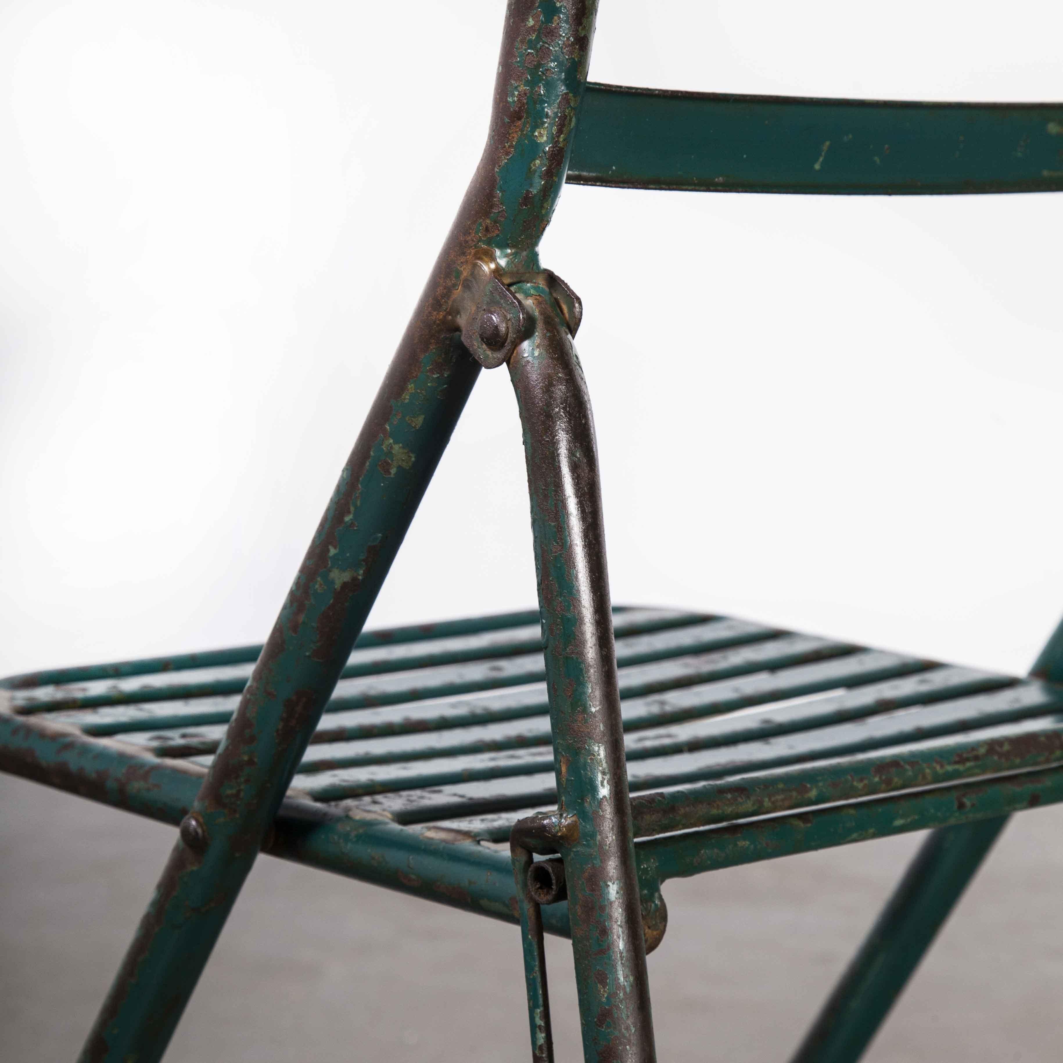 1960's French Army Green Metal Folding Chairs, Set of Twelve 4