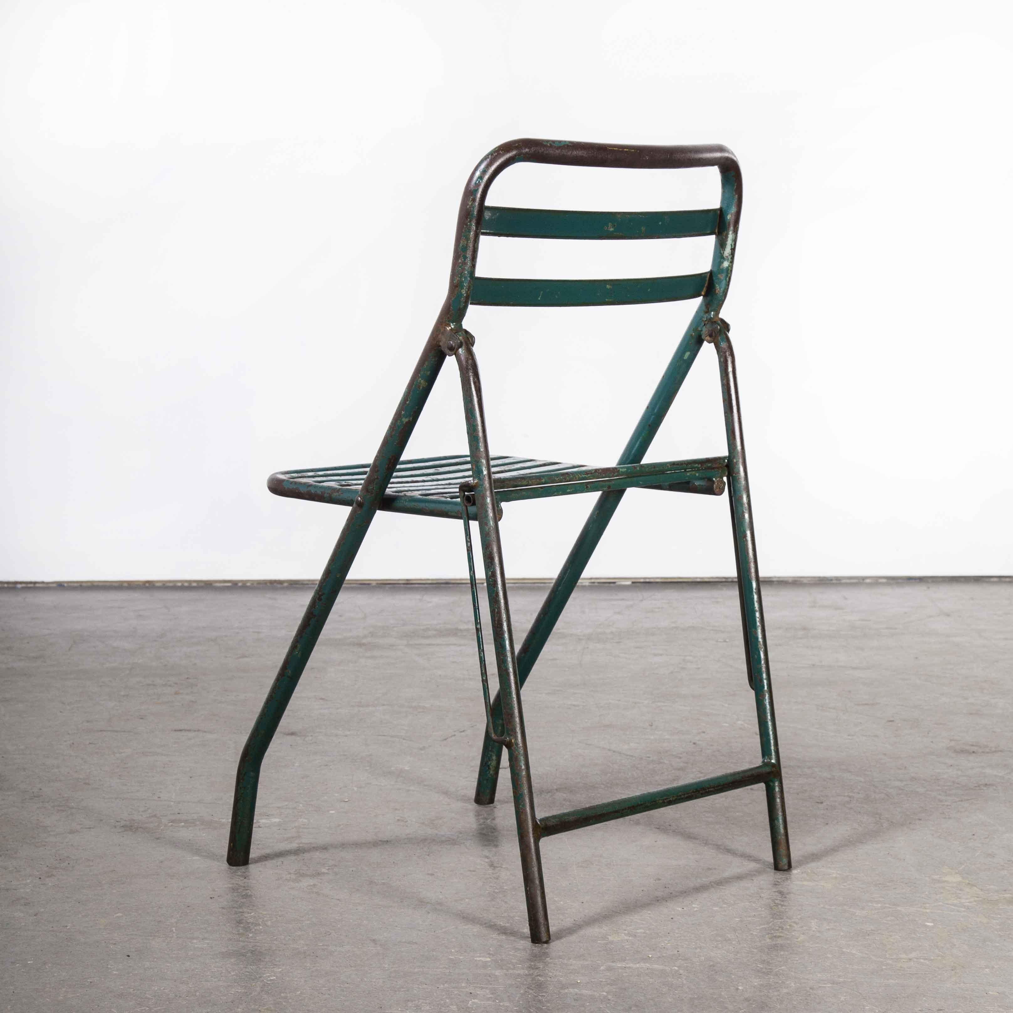 1960's French Army Green Metal Folding Chairs, Set of Twelve 5