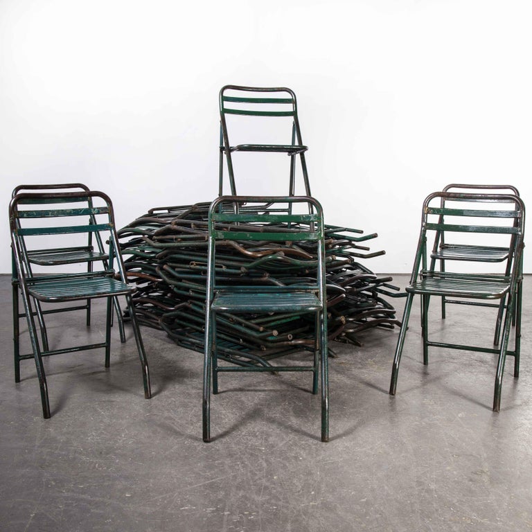 1960's, French Army Green Metal Folding Chairs, Various Quantities