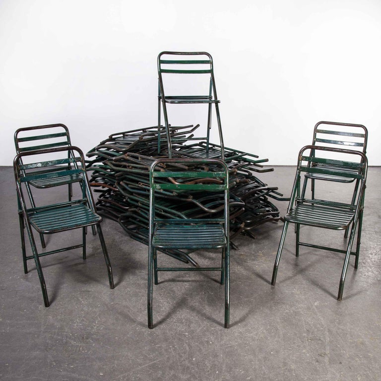 1960's, French Army Green Metal Folding Chairs, Various Quantities