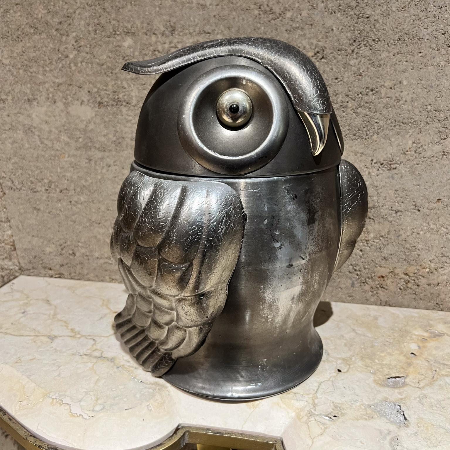 Patinated 1960s French Art Deco Ice Bucket Owl