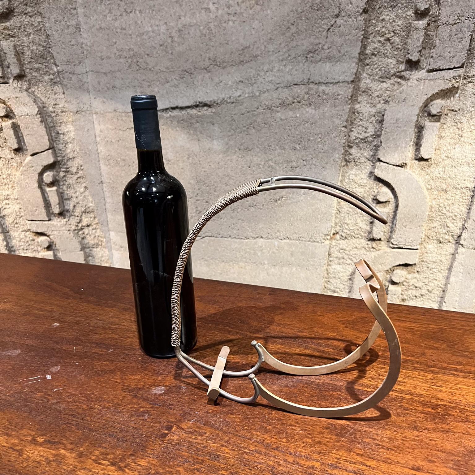  1960s French Art Deco Sculptural Wine Bottle Holder Woven Copper For Sale 5