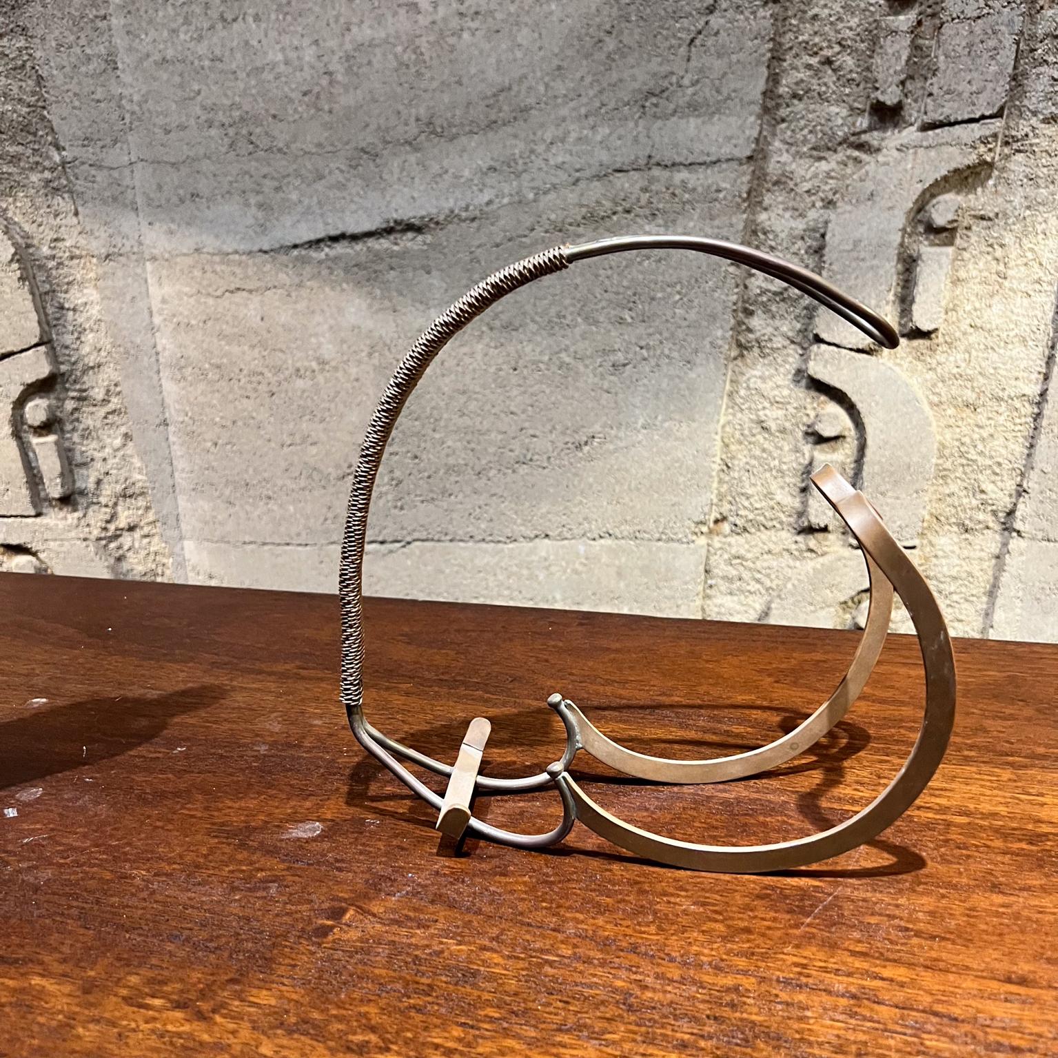 1960s French Art Deco Sculptural Wine Bottle Holder Woven Copper For Sale 4