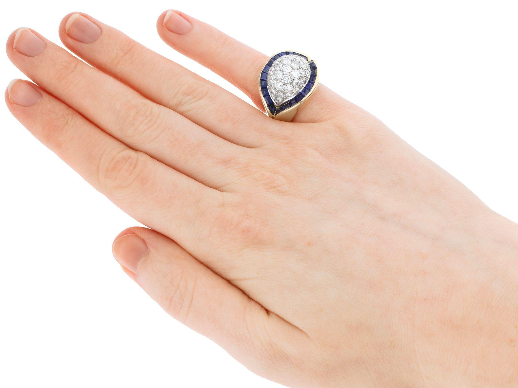 1960s French Art Deco Style Sapphire 1.72 Carat Diamond Gold Cocktail Ring For Sale 1