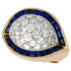 1960s French Art Deco Style Sapphire 1.72 Carat Diamond Gold Cocktail Ring