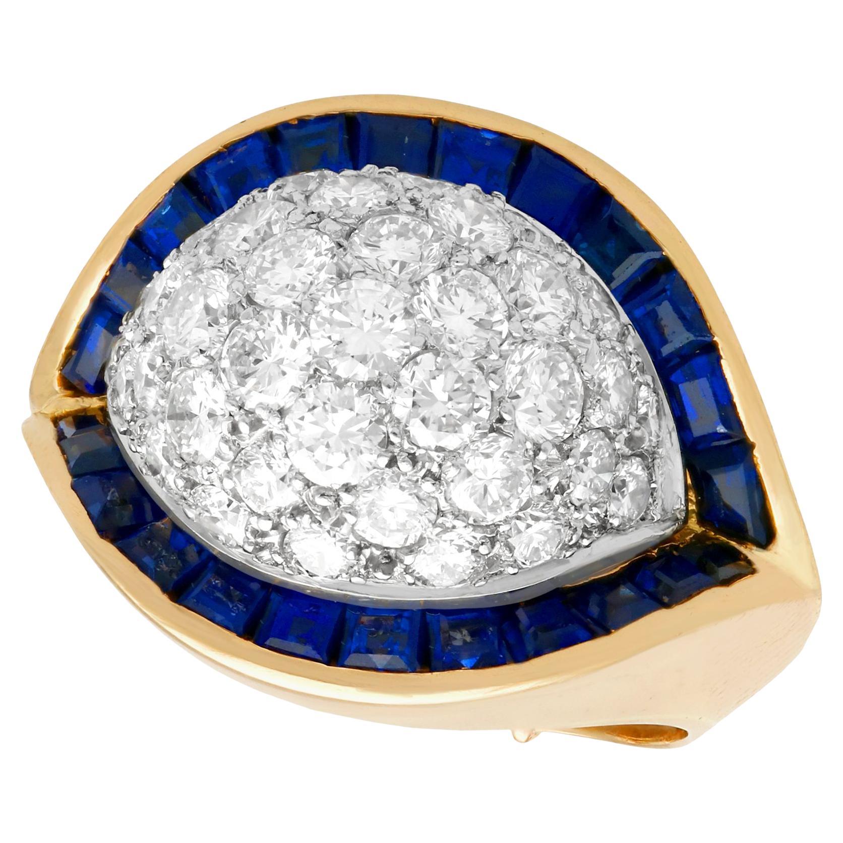 1960s French Art Deco Style Sapphire 1.72 Carat Diamond Gold Cocktail Ring For Sale