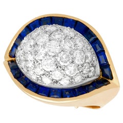 1960s French Art Deco Style Sapphire 1.72 Carat Diamond Gold Cocktail Ring