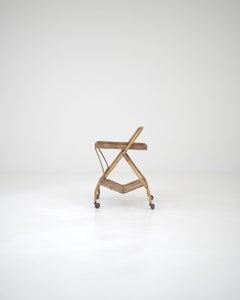 1960s French Bamboo & Glass Bar Cart On Wheels