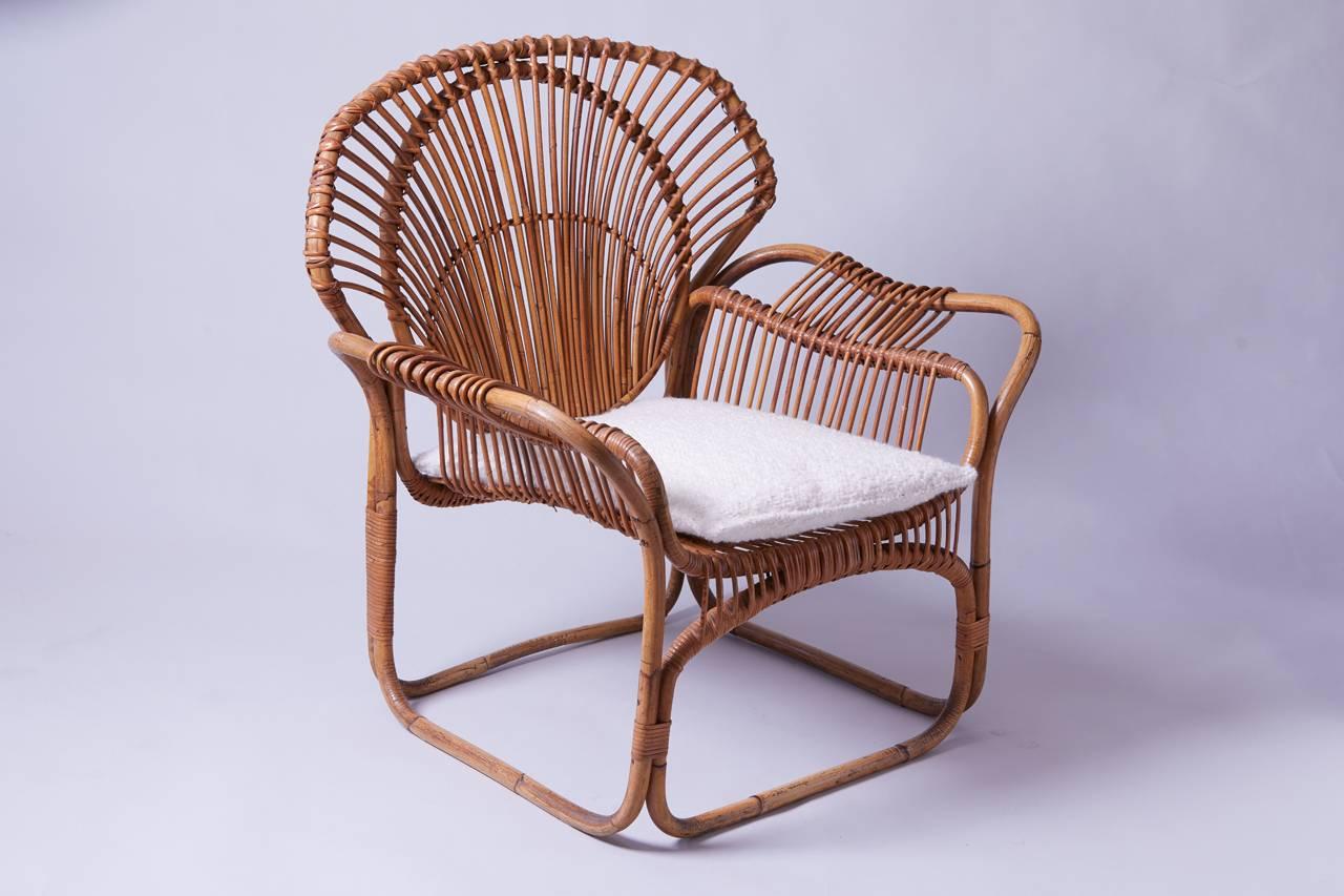 1960s French vintage bamboo large-scale armchair with wonderful detail.